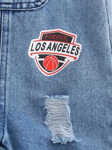 男婴休闲时尚字母图案印花口袋装饰背带裤，春夏款 - 彩色 - 查看 5