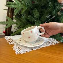 Coffee Mugs, Ceramic Cups Suitable For Coffee, Tea, Cocoa, Cappuccino, Latte And Milk, Large Handle Design, Suitable For Microwave And Dishwasher, Handmade Ceramic Coffee Cup & Saucer Set, Couple Heart-Shaped Gift Ceramic Cup & Saucer - Heart-shaped Cups and Saucers - View 6