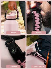 64盎司/1.9升半加仑保温水瓶，带吸管盖 - 加厚不锈钢真空保温水壶，大容量运动水瓶，带提手/肩带，防漏双层壁设计，保温/保冷，是健身、徒步、旅行和上学的理想之选 - 粉色 - 查看 4