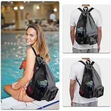 Bolsa de malla para natacion, mochila natacion, bolsa impermeable para natación, mochila deportiva con cordón, con compartimento húmedo y seco, para deportivo, fitness, natación y surf(Gris) - Multicolor - Ver 8