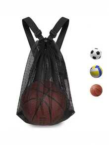 便携式篮球网袋，多用途运动抽绳网袋，可折叠篮球网袋，高品质抽绳网布，适合搭配背包使用，适用于篮球、水球、足球、排球等运动球类。（仅含网袋），理想礼物，户外运动、假日旅行和训练必备运动包