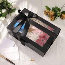 Large Black Gift Box With Window, 13.5x9x4.1 Inches Clear Gift Box For Present Contains Ribbon, Card, Groomsman Proposal Box Witagnetic Lid (Glossy Black),30187498 - 黑色 - 查看 6