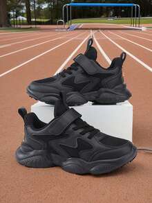 1 Pair ' Casual Sneakers, Solid Color, Odor-Resistant, Breathable Mesh, Low-Top, Hook & Loop Closure, Street & School Style, Unisex, Lightweight, EVA Cushioned Sole, Outdoor Running Shoes - Black - View 5