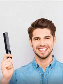 1/3支装手工折叠口袋梳，男士专用，细齿直发梳，适用于日常梳理造型，可用于头发、胡须或髭须，干用或搭配护发膏使用，锯齿状手工抛光，银色别针随机位于一侧 - 彩色 - 查看 3