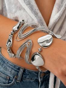 3 件/套 Y2K 夸张开口金属手链，CCB 材质手链套装，适合日常佩戴、聚会、赠送朋友