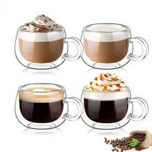 Taza de café de vidrio resistente al calor de doble capa con asa, taza de café de vidrio transparente para uso en la oficina y el hogar - taza - Ver 6