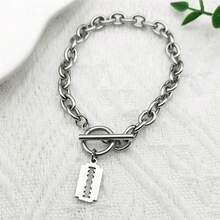 Hip Hop Razor Blade Shape Bracelet For Women Men Stainless Steel Silver Color Pendant Ot Buckle Bracelet Fashion Jewelry - Pendant Bracelet - View 6