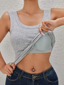 EssElegance, Sports Bra Tank Top With Removable Padded - Seamless Wire-Free Design For All Seasons, Yoga, Running, And Fitness​ Tank Top With Built In Bra - Màu Xám nhạt - Xem 1