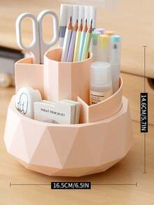 Rotating Pen Holder, Diamond Pattern Creative Desk Organizer Box, Large Capacity Plastic Stationery Storage Container, Luxurious High-End Feel - Multicolor - View 9