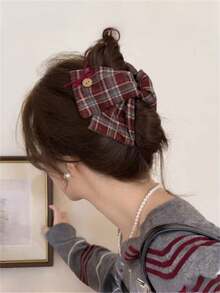 1个复古优雅格纹三角发夹，马尾辫盘发配饰，适合各种造型、海滩度假、日常佩戴，波西米亚风时尚发饰，优雅发夹，时尚发饰，女士发饰 - 彩色 - 查看 7