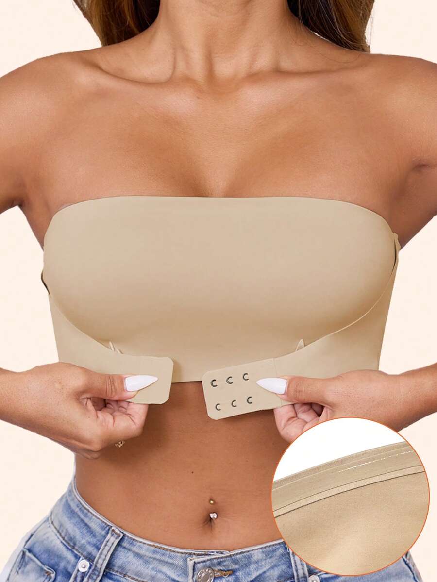 Women's Front Closure Strapless Padded Bra, Bridal Tube Top Lingerie, Comfortable Breathable Black Underwear, Sexy Wireless Seamless Invisible Lift Bra, Wedding Dress Bra