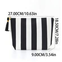 Custom Embroidered Striped Makeup Bag, Color Block Cosmetic Pouch, Travel Toiletry Bag, Lightweight Portable Organizer For Daily Use, Coin Purse - Multicolor - View 3