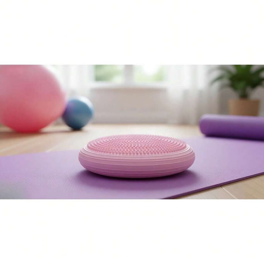 Texture Inflatable Yoga Balance Mat - PVC Fitness Mat, Strengthens Core Strength, Balance, And Ankle Stability, Suitable For Home Use - Pink - View 1