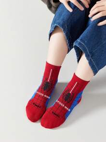 1/5 Pairs Disney Marvel Spider-Man Cartoon Mid-Calf Socks For Kids, Fun Hero Character Halloween Gift Socks, Autumn/Winter - Multicolor - View 5