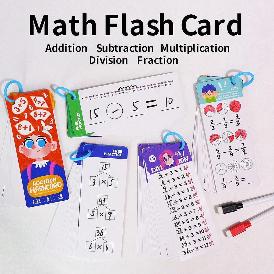 Children's Math Game Cards, Including Addition, Subtraction, Multiplication And Division Math Flashcards, Multiplication And Division Learning Toys, Suitable For Preschoolers - Early Education Flashcards - Christmas Gift