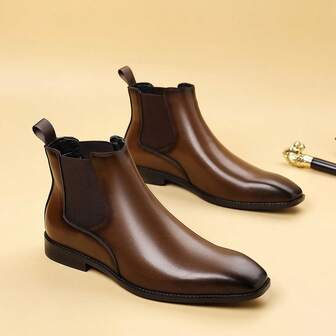 Herr Chelsea-stövlar, Mångsidiga läderstövlar i retro brittisk stil, Halkfria och slitstarka ankelstövlar, Pendelstövlar för affärsbruk och avslappnad stil, Moderiktiga stövlar med låg klack