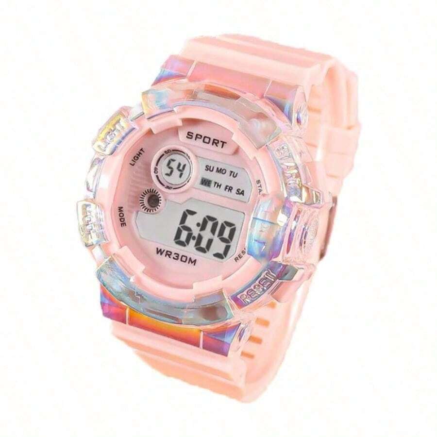 Fashionable Digital Watch, Cute Pink Sporty Digital Watch With Luminous Dial, Multifunctional Watch For Women & Girls - Hồng nhạt - Xem 1