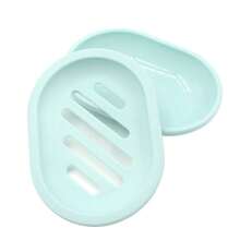 Paquete de 2 jaboneras para ducha, fregadero, tina, soporte ovalado de plástico blanco con desagüe, fácil de limpiar, duradero - Verde - Ver 2