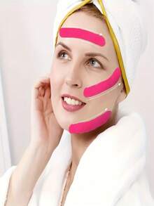2pcs Invisible Face Lifting Patches - Neck & Chin Care Tapes | Fragrance-Free Elastic Tape, Wrinkle & Double Chin Lifting, Daily Skincare Without Irritation - Hot Pink - View 3