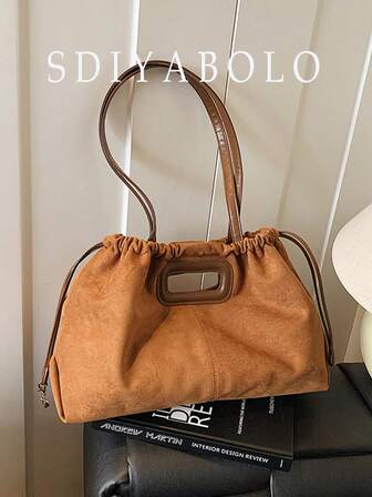 女士大容量麂皮手提包，复古休闲斜挎单肩包，通勤百搭