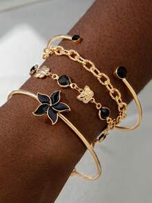 imoli 4pcs/set Butterfly Decor Bracelet - Black - View 8
