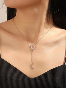 1pc Fashionable Trending Creative Star & Moon Y-Shaped Necklace For Women - Silver - View 4