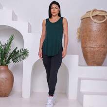 Women's Tank Top For Gym Workouts, Butt-Covering Style, Long Length. - Army Green - View 1