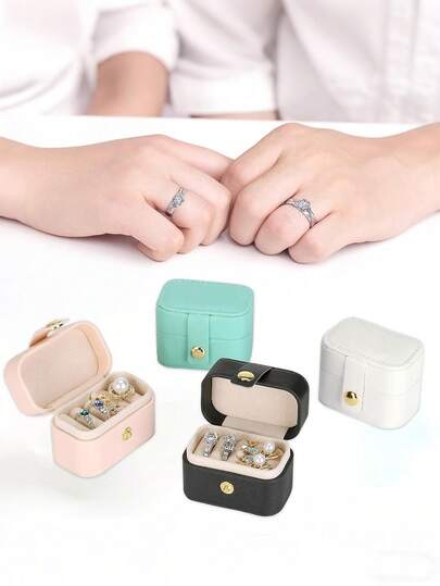 1pc Mini Portable Travel Simple Leather Jewelry Storage Box, Mini Ring Storage Box, PU Leather Jewelry Box, Portable Earring Storage Box, Jewelry Storage Accessories/Container, Suitable For Rings, Earrings And Other Small Jewelry, Holiday Gifts, Women's Gifts, Wedding Gift Boxes.