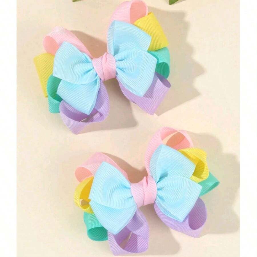 2 Piezas de Pinzas de lazo de colores caramelo para niñas pequeñas , accesorios para el cabello de niños y adolecentes , adecuados para el dia - Multicolor - Ver 1