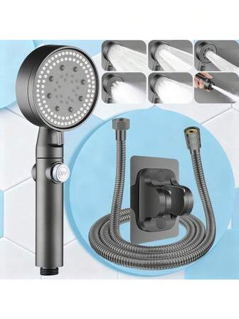 3件套手持花洒套装，多种喷淋模式 - 节水设计，增压功能 / 含59.06英寸软管和免钻孔支架 - 浴室配件 - 耐用塑料材质 - 精美礼品