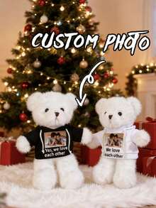 Customizable Text & Image Personalized Teddy Bear Plush Toy, Fun Gift, Doll Clothes, Christmas Decor, Girls Bedroom Accessories, Boys Room Decor, Christmas Gift, Birthday Decor, Personalized Gift (Gift Box Version, Sunflower Not Included) - Multicolor - View 2