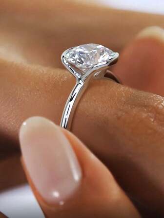 XUJIA 1 件女士订婚戒指 1 克拉 6.5 毫米圆形切割莫桑石戒指 925 纯银经典周年结婚戒指珠宝礼物