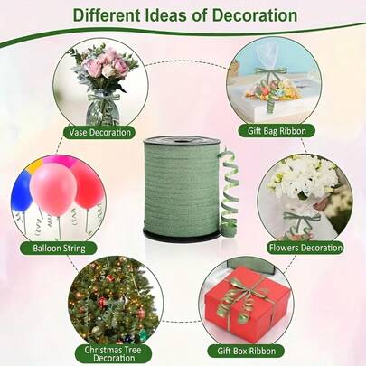 250 Yards Shiny Green Ribbon, Halloween Curly Satin Ribbon, Metallic Gift Wrapping Ribbon For Christmas, Balloon String, Floral Arrangement, Birthday Party Decor, Thanksgiving Christmas Baby Shower Decoration