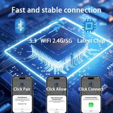 W&O Upgraded Wireless CarPlay Adapter, Compatible With IPhone CarPlay And Android Auto, Converts Wired To Wireless, Fast And Stable Connection, Compatible With IOS 10+/Android 11+, Dual Phone Connection, One-Key Switching, Quick Setup, Built-In Wi-Fi, USB/Type-C Port, Supports Music Streaming, Phone Calls, Navigation - No Battery, Smart Car Accessory, Essential For Driving