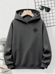 Teen Boy Raven Compass English Graphic Casual Pullover Sweatshirt, Suitable For Streetwear, Outdoor, Daily Wear