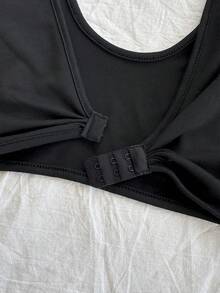 Women Minimalist Solid Color Sexy Extra Short Long Sleeve Blouse - Black - View 8