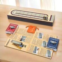 Wooden Cribbage Board Game Set - Traditional 3 Track Solid Wood Board - 黑色 - 查看 6
