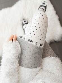 1 pieza Medias de mujer con estampado de lunares y copos de nieve, leggings elásticos, pantalones cómodos y de moda que estilizan, para otoño/invierno