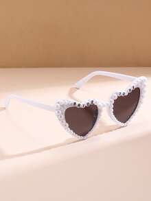 1pc Heart-Shaped Pearl Embellished Minimalist Bride Eyeglasses Frame With "Bride" Letter, Suitable For Bridal Party, Wedding Photography, Vintage Style, Party, Stage Performance, Accessory For Valentine's Day, Bridal Outfit, Holiday Outfit - Multicolor - View 1
