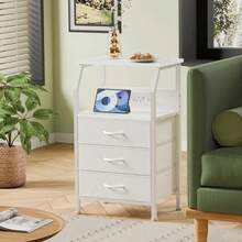 Vintage Nightstand With Charging Station And 3 Drawers - 白色 - 查看 4