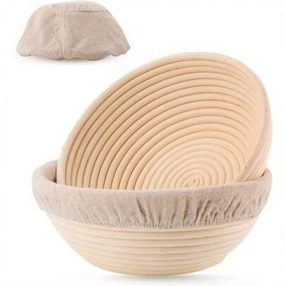 1PC Sourdough Bread Proofing Baskets With Liner, Dough Rising Ratten Bowl For Bread Making And Baking, Round, 8.5 Inch