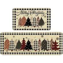 NEWKIBOU Juego de 2 Alfombras de Cocina de Navidad, 50x80cm y 50x120cm, Diseño de Cuadros de búfalo, Absorbente y Antideslizante, Resistentes a Manchas y Decoloración, para Cocina y Hogar ()(Estilo B) - Multicolor - Ver 9