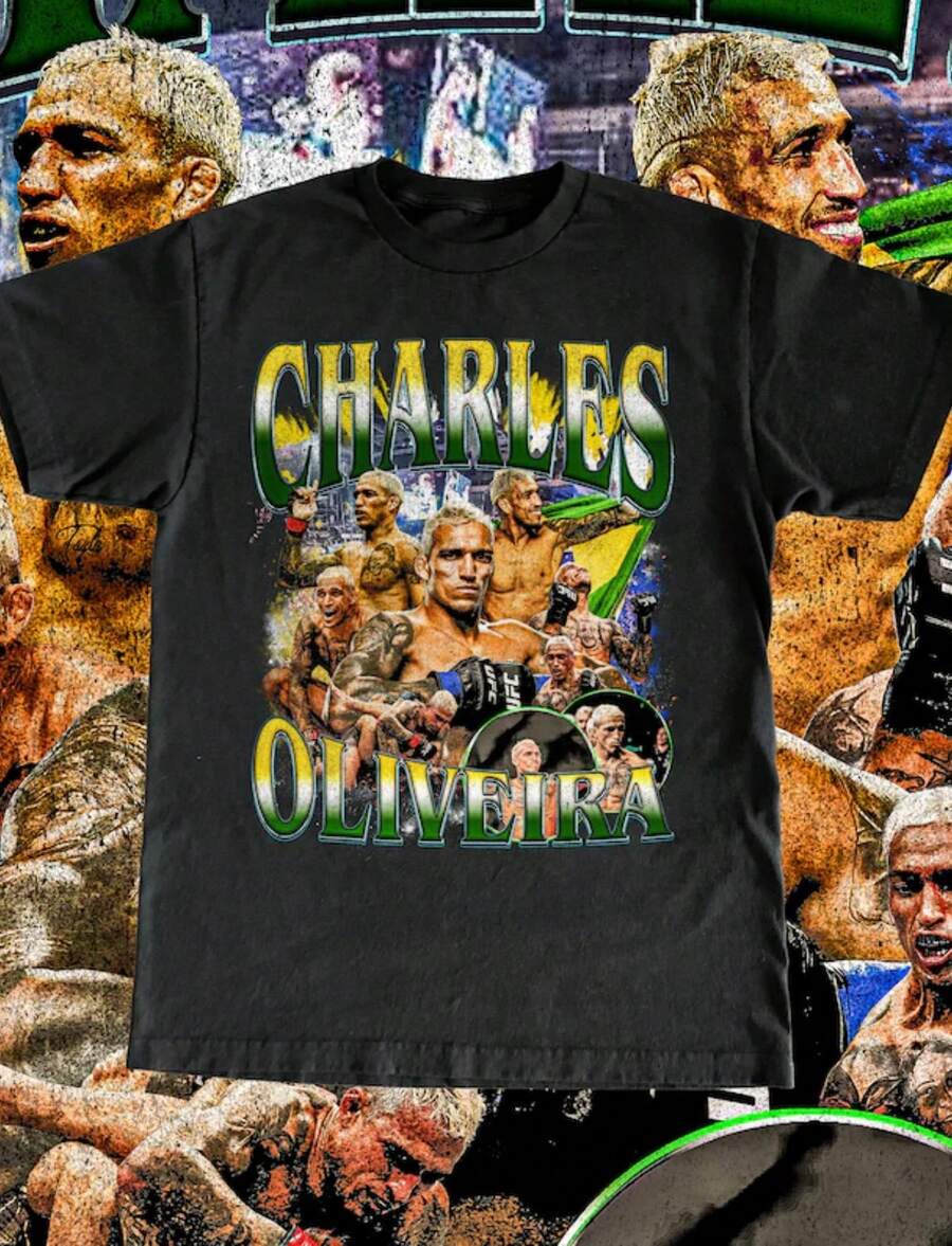 Charles Oliveira High Quality T Shirt UFC Fan Do Bronxs Custom Vintage Design - 黑色 - 查看 1