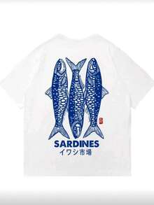 Basic Cotton T-Shirt Unisex Casual Comfortable Streetwear Fashion SARDINES - 白色 - 查看 5