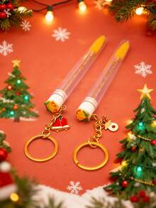 1/2/3/5件圣诞透明金属卡通图案钥匙扣圣诞图案节日睫毛刷眉刷便携管状睫毛刷带透明盒 - 彩色 - 查看 5