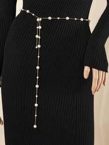 1 Peça Corrente de Cintura de Liga de Ouro Minimalista com Pérolas Falsas, Estilo Novo 2026, Adequada para Ocasiões Casuais, de Festa e Formais