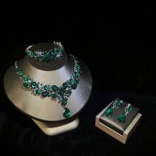 1 Bộ trang sức vòng cổ và hoa tai thanh lịch, phụ kiện sang trọng cho tiệc cưới cô dâu và các dịp trang trọng dành cho nữ - bộ trang sức - Xem 13