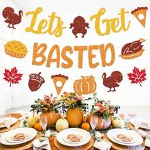 QY- Let S Get Basted Banner Friendsgiving Party Decorations Thanksgiving Maple Leaves Fall Sign For Men Women Autumn Harvest Themed Party Supplies -3788 - nhiều màu - Xem 5
