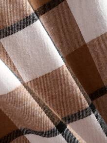 Men's Casual Fashionable College Style Plaid Hooded Shacket - Brown - View 7