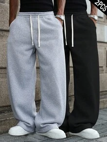 男士休闲宽松直筒运动裤两件套，舒适透气，适合居家休闲和户外活动，可作为情侣礼物，100% 涤纶面料，抽绳腰带，多种颜色可选。 - 彩色 - 查看 1